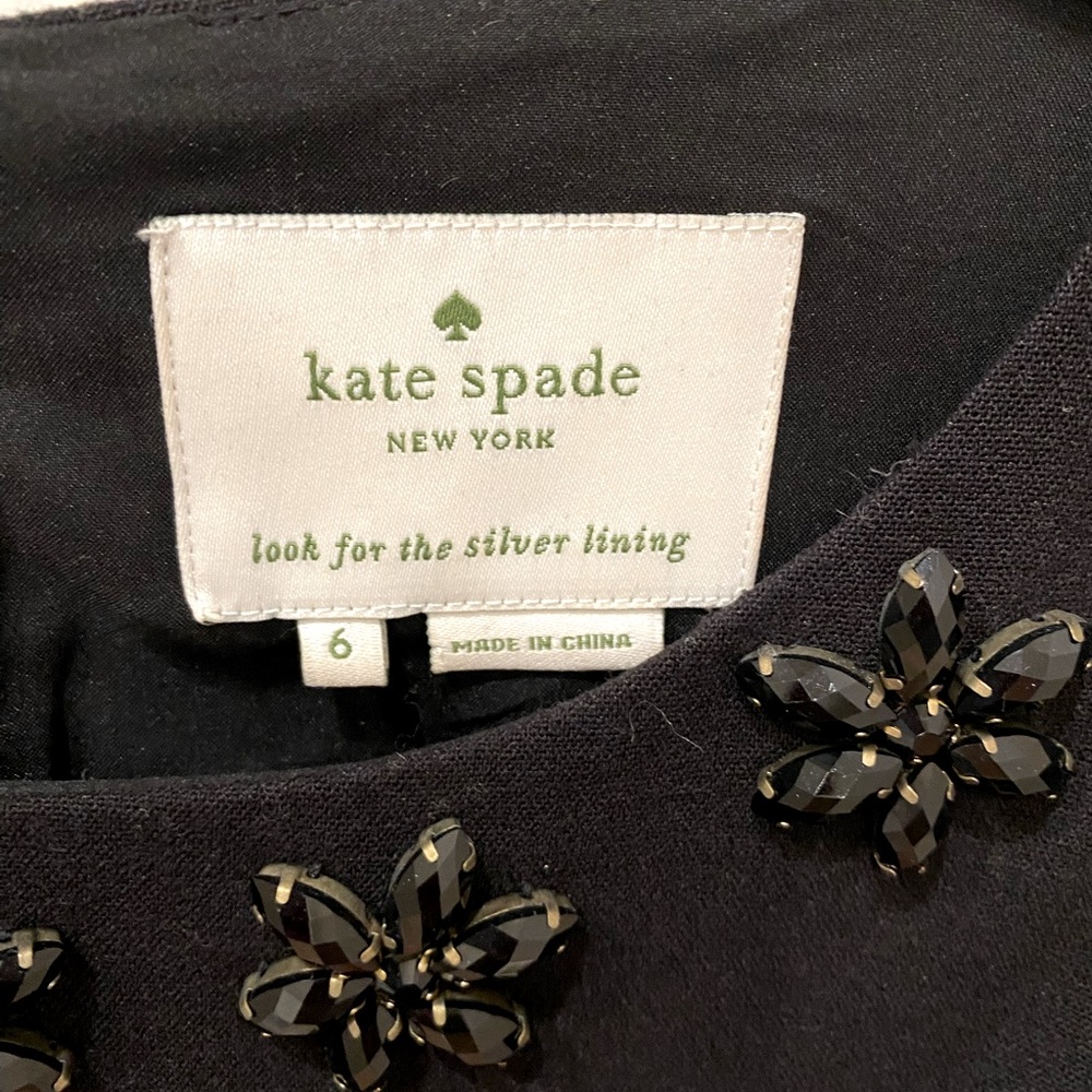KATE SPADE Jeweled Beaded Neckline Floral Black Dress size 6
